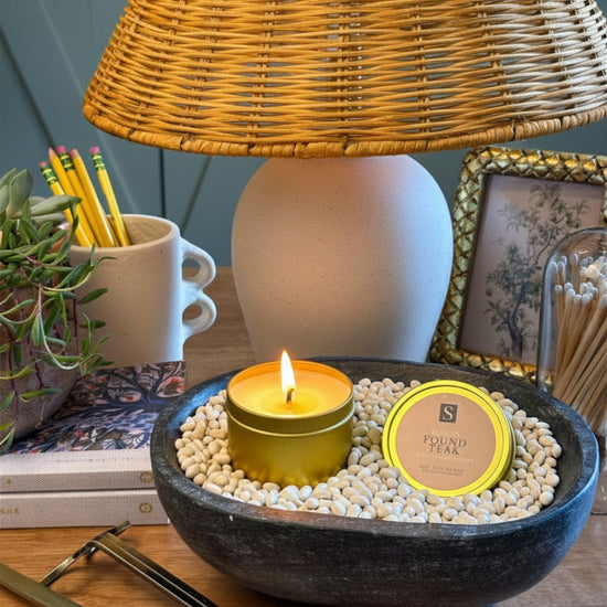 Found Teak Tin Candle