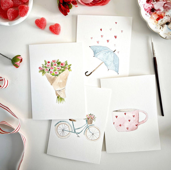 Set of 8 Love Sweet Love Paintable Watercolor Notecards