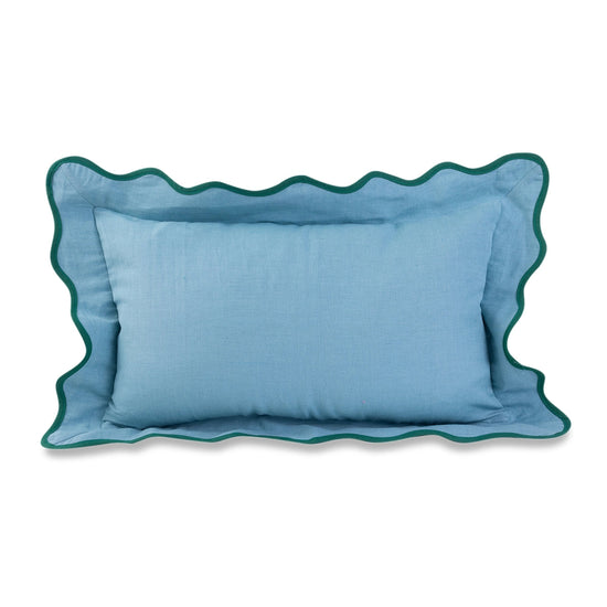 Aqua + Green Darcy Linen Lumbar Pillow