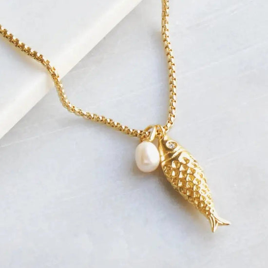 Gold Fish Pendant Necklace