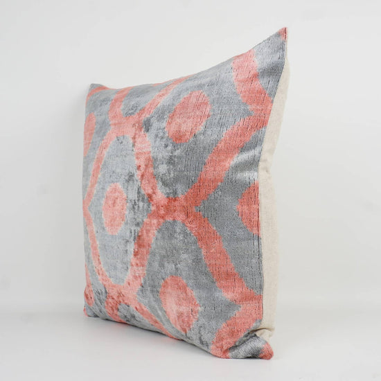 Blue + Pink Handmade Ikat Silk + Velvet Pillow