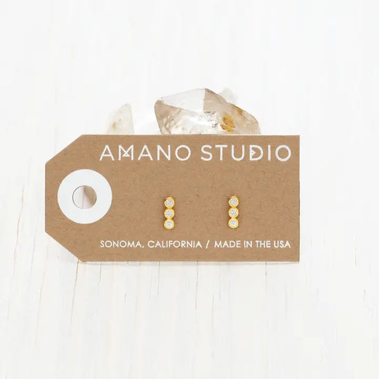 Triple Crystal Bar Stud Earring