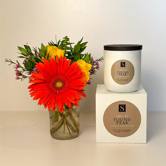 Flower Gift Box + Signature Found Teak Candle