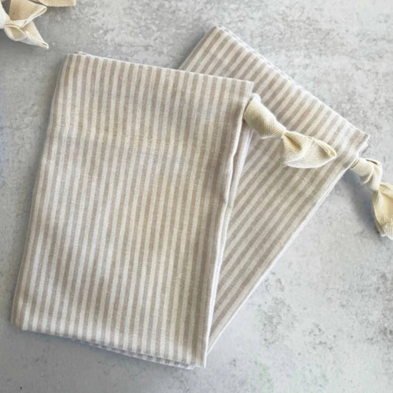 S/2 Wheat Stripe Linen Bread Bags