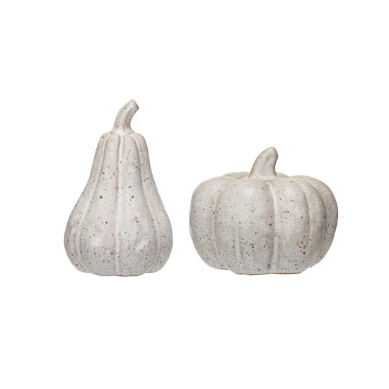 Small Cream Speckled Stoneware Pumpkin