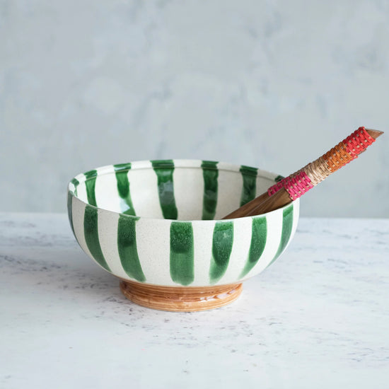 Hand-Painted Footed Bowl w/Stripes