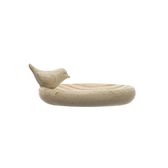 Cream Dish with Bird