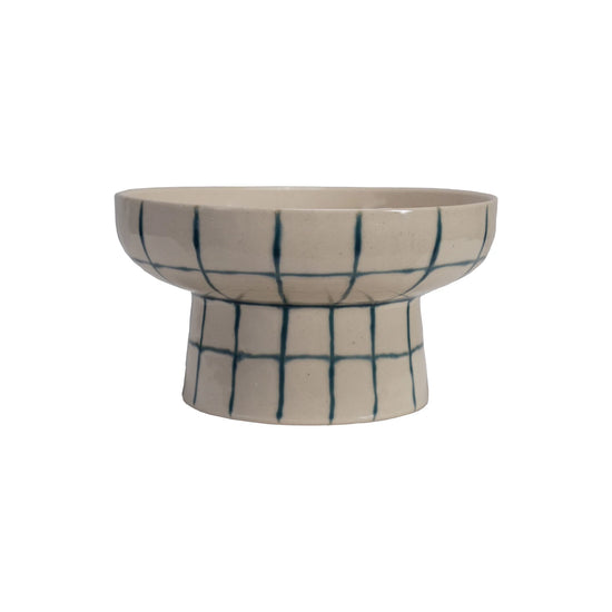 Blue Grid Pedestal Bowl