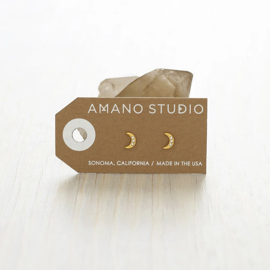 Crystal Crescent Moon Studs