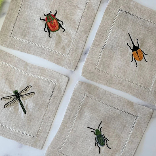 S/4 Insect Embroidered Cocktail Coasters