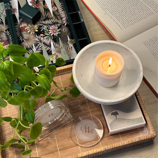 Set of Four Lucite Round Coasters w/ Custom Monogram