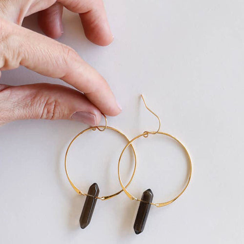 Smoky Quartz Hoops