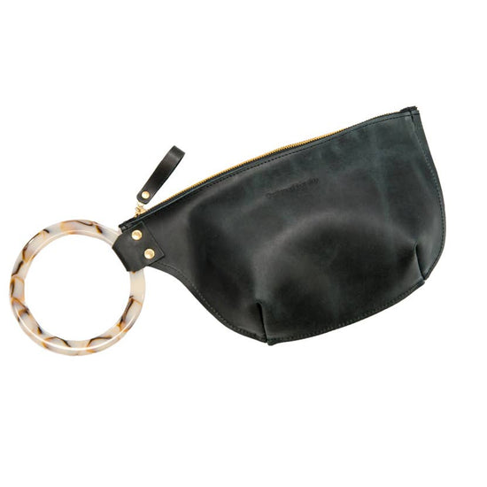 Medium Leather Ring Handle Wristlet