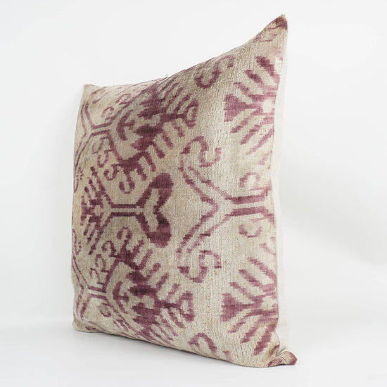 Pink + White Handmade Ikat Silk + Velvet Pillow