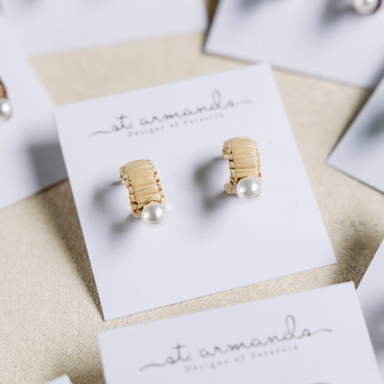 Mini Natural Raffia and Pearl Huggie