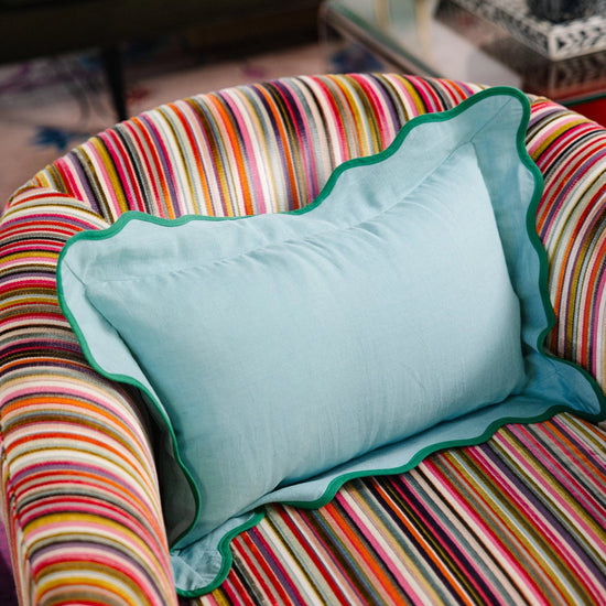 Aqua + Green Darcy Linen Lumbar Pillow