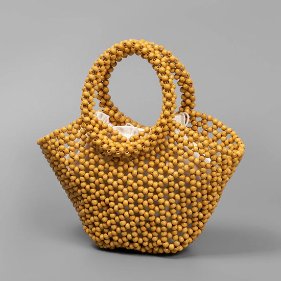 Yellow Hollow Out Bead Bag