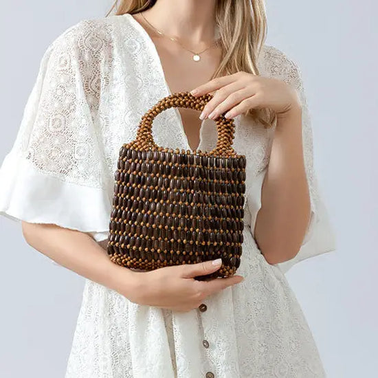 Coffee Bead Woven Handbag