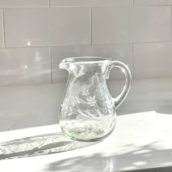 Hand Etched Blown Petite Pitcher