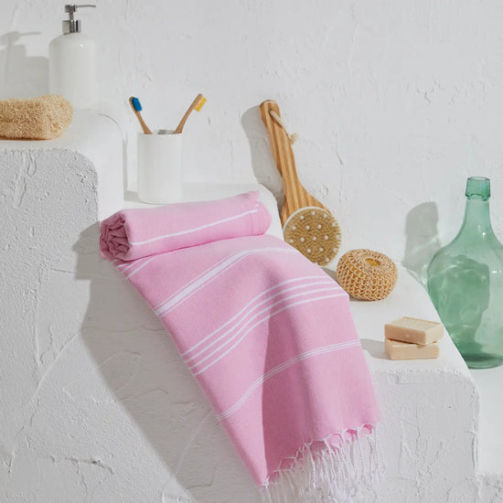 Light Pink Striped Turkish Towel