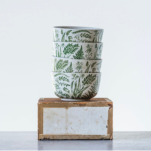 Green Botanical Stamped Bowl