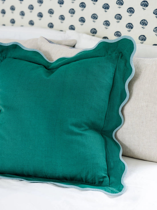 Green + Aqua Darcy Linen Square Pillow