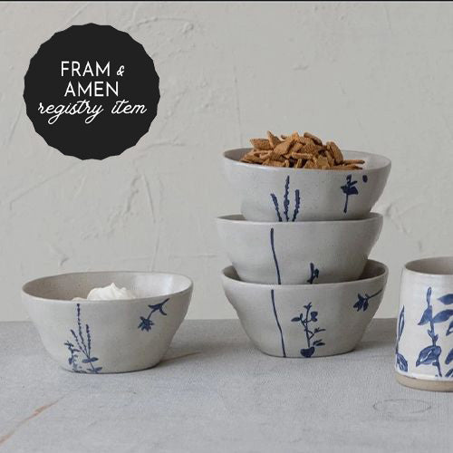 *REGISTRY ITEM: Blue Botanical Hand-Stamped Bowl*