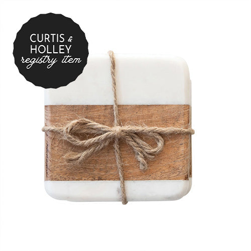 *REGISTRY ITEM: S/4 Marble + Acacia Wood Coasters*