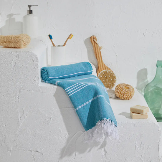 Teal Striped Turkish Towel