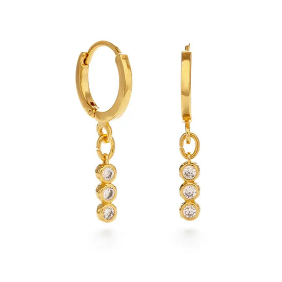 Three Crystal Bar Huggie Hoop Earrings