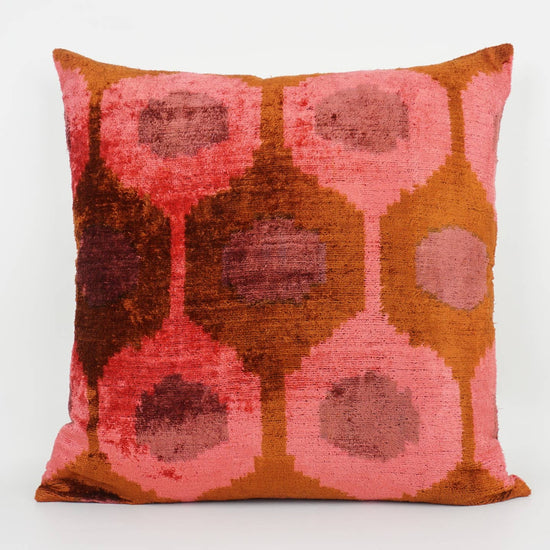 Orange + Pink Handmade Ikat Silk + Velvet Pillow