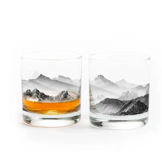 S/2 Mountains and Clouds Whiskey Glasses