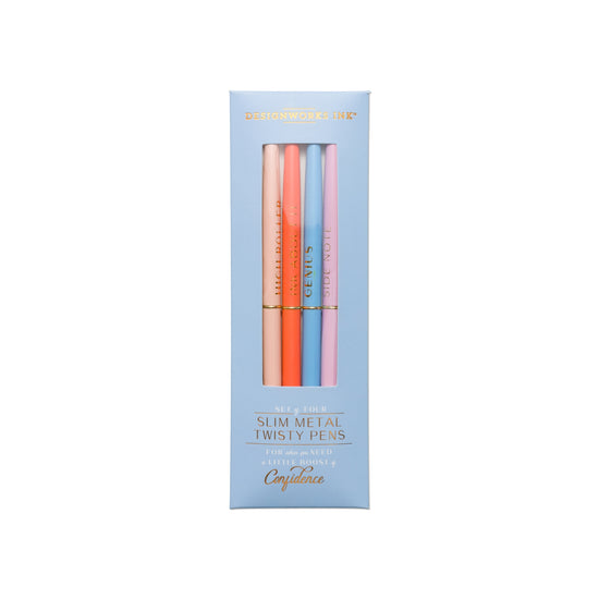 Set of 4 Blue Twisty Slim Metal Pens