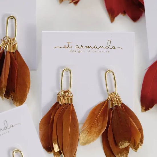 Caramel Gold Dipped Feather Earrings