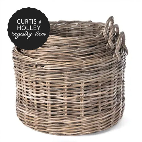 *REGISTRY ITEM: Small Kooboo Grey Round Rattan Storage Basket with Handles*