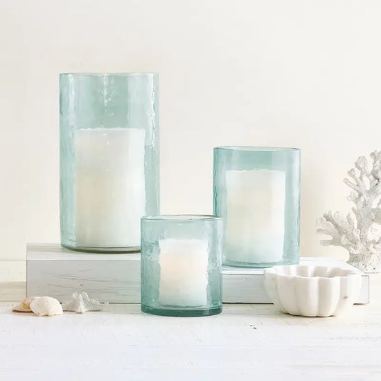 Small Blue Hammered Glass Candle Holder