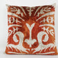 Orange + White Handmade Ikat Silk + Velvet Pillow