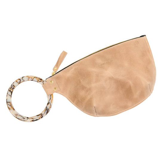 Medium Leather Ring Handle Wristlet