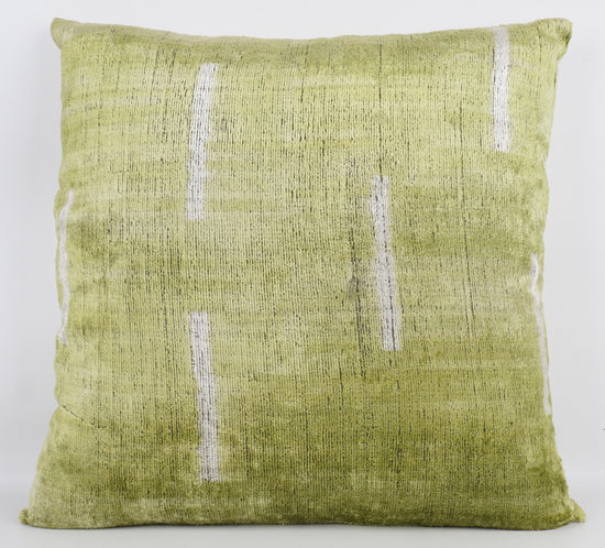Green + White Ikat Silk + Velvet Pillow