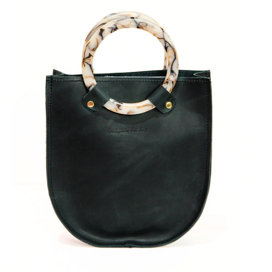 Black Leather Ring Handle Tote