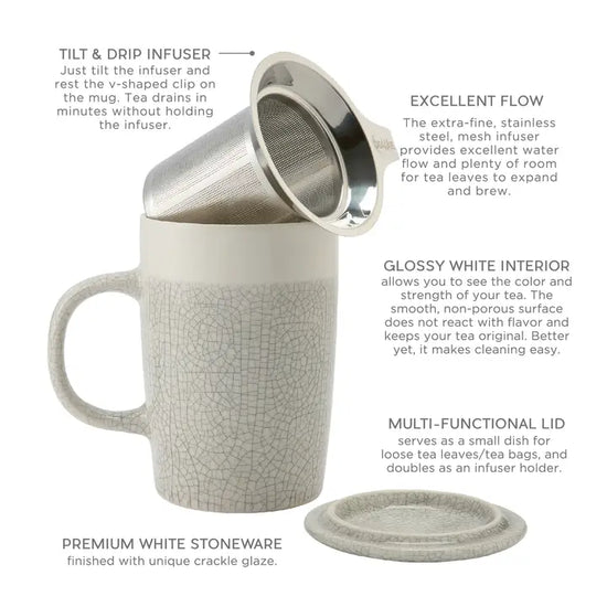 White Crackle Tea Infuser Mug