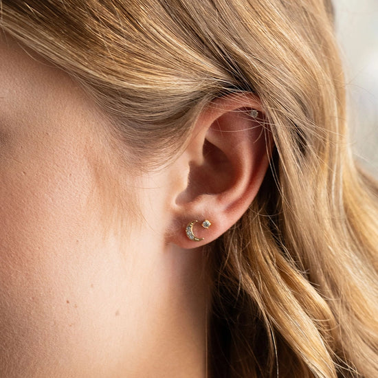 Crystal Crescent Moon Studs