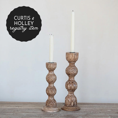 *REGISTRY ITEM: Hand-Carved Natural Mango Wood Taper Holder*