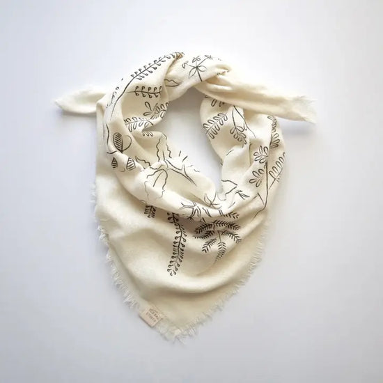 Cream Black Ink Botanical Bandana