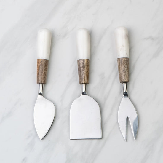 S/3 Marble + Wood Cheese Tools