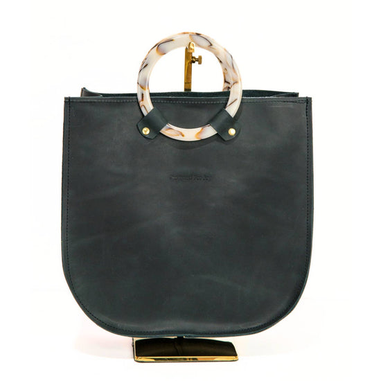 Black Leather Ring Handle Tote