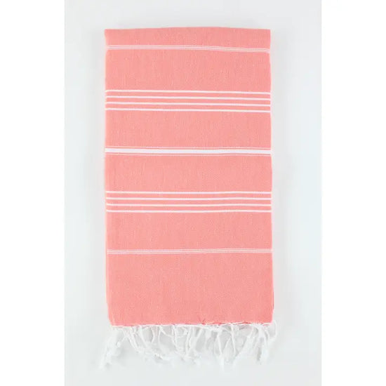 Coral Turkish Classic Striped Peshtemal Towel