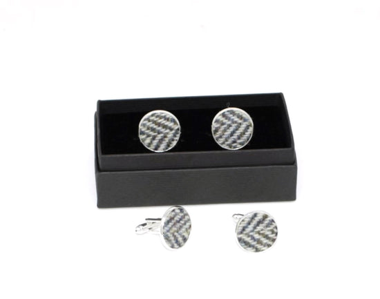 Grey Herringbone Cuff Links