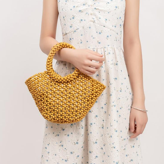 Yellow Hollow Out Bead Bag
