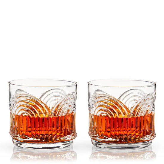 S/2 Deco Beau Crystal Lowball Tumblers
